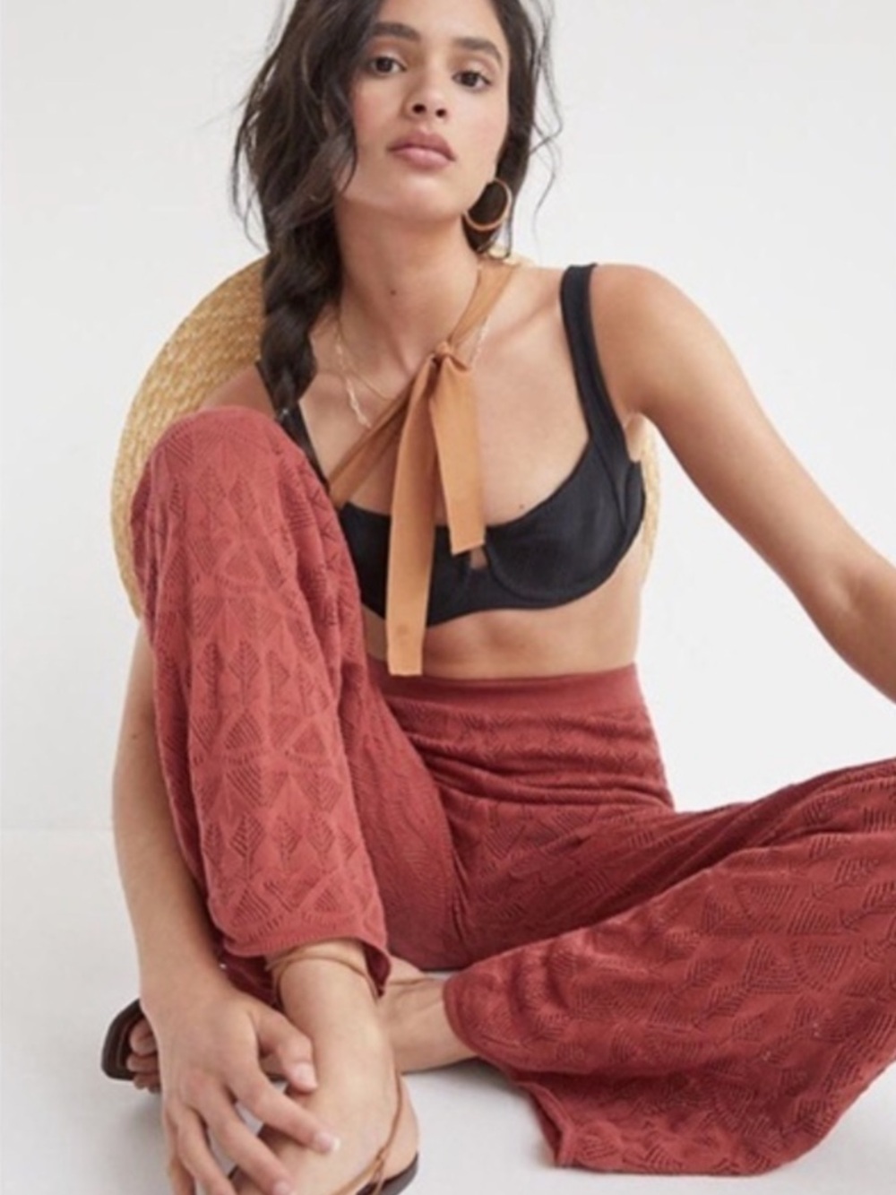 NWOT Anthropologie Flat White Terracotta Crochet Wide-Leg Pants